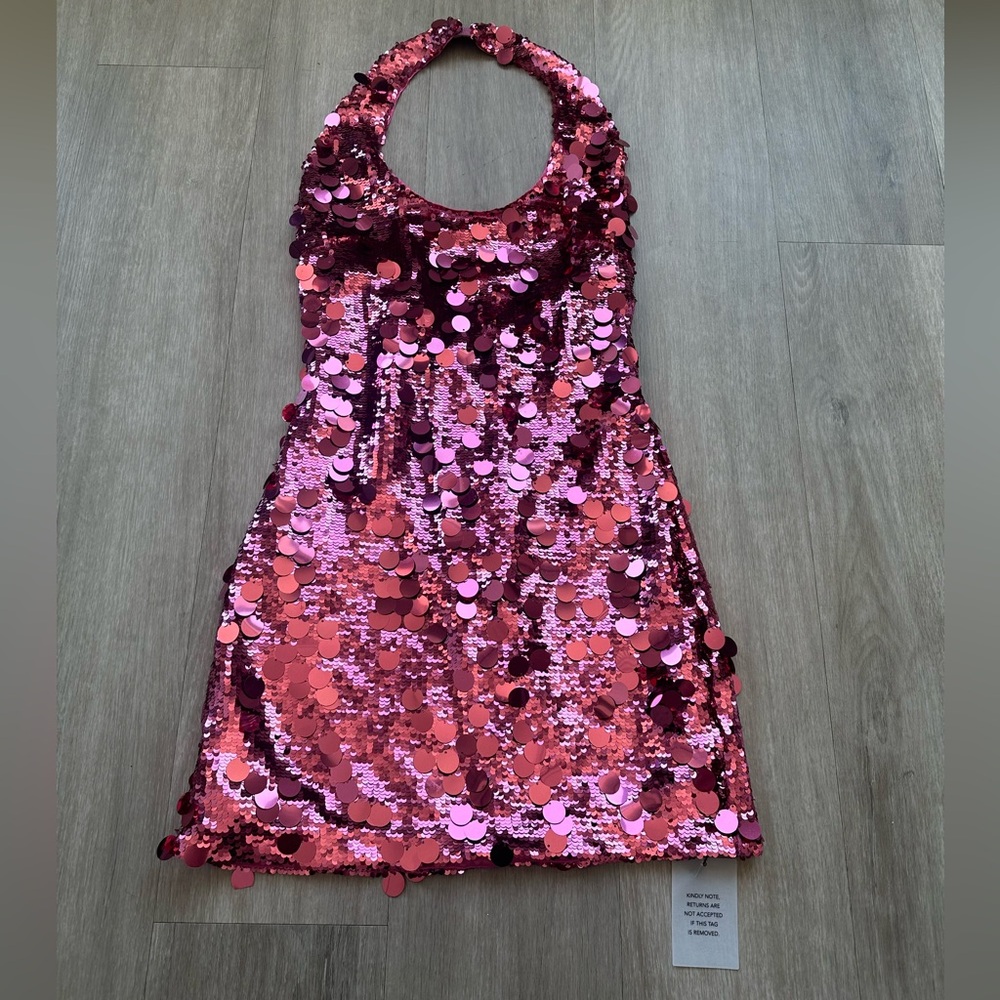 Lovers + Friends Mia Embellished Mini Dress in Hot Pink Sequin - Picture 5 of 7